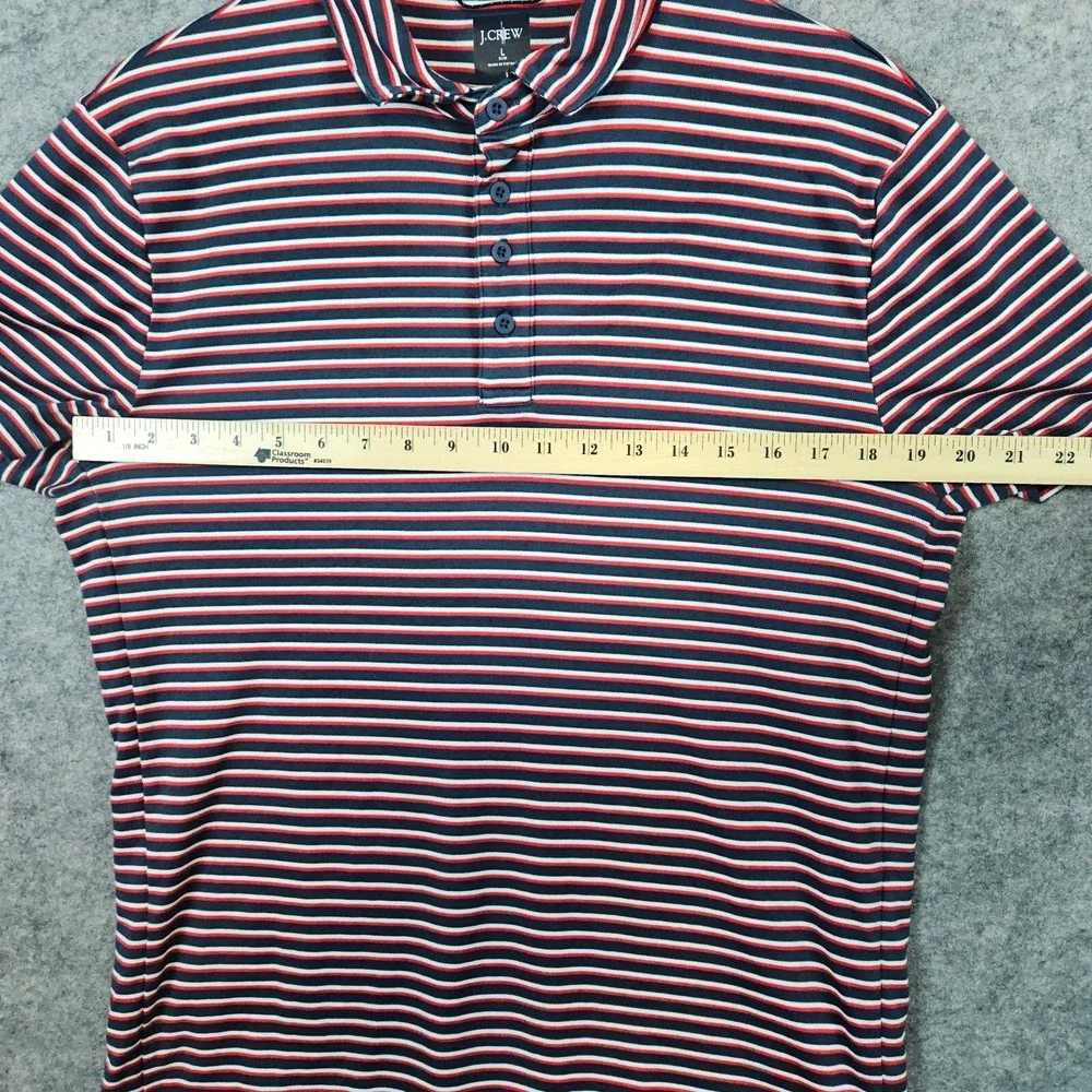 J Crew Men's Polo Shirt Size L Red White Gray Stripes Cotton & Coolmax Polyester